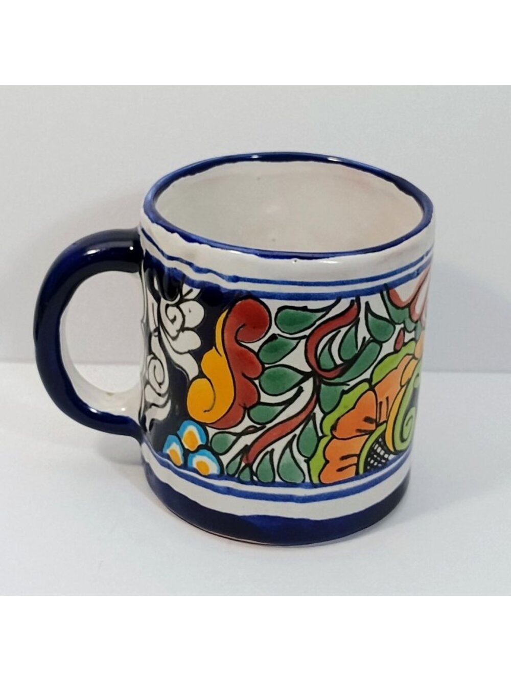 Hand Painted Colorful Talavera Mexico Coffee Mug Leaf Free Large 20 oz capacity